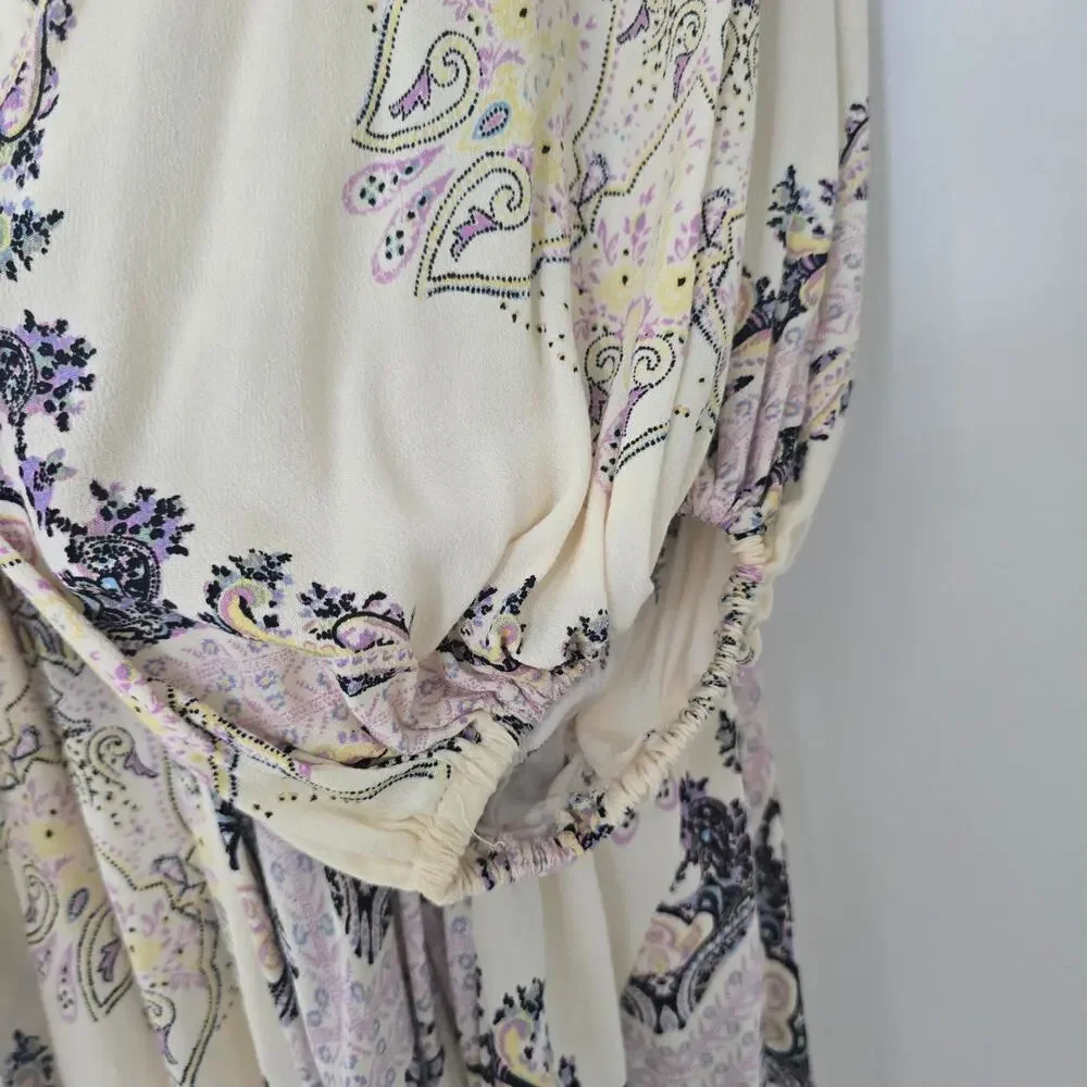 Free People Girl Talk Boho Tunic Top Size XS Ruffle Long Sleeve Floral Paisley - Picture 4 of 9